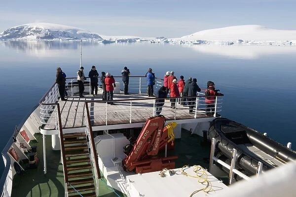 Ship approaching Brown Bluff, Antarctic Peninsula, Antarctica, Polar Regions