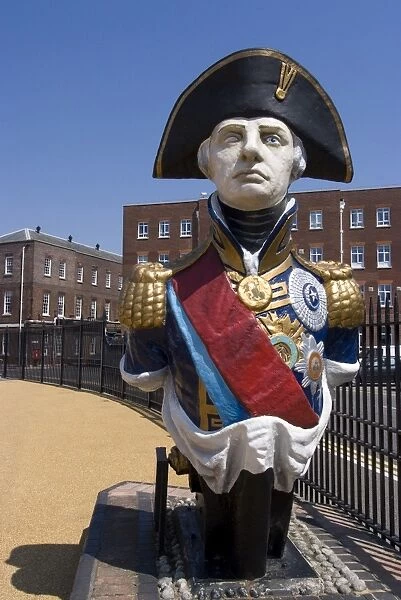 Ship figurehead of Admiral Nelson, Portsmouth Historic Docks, Portsmouth, Hampshire, England, United Kingdom, Europe