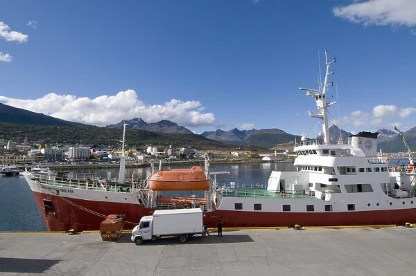 Ships in docks in the southernmost city in the world, Ushuaia, Argentina, South America