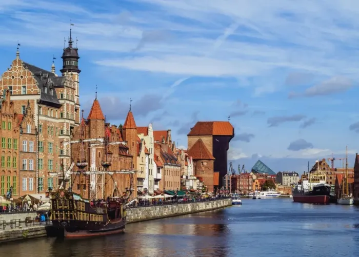 Framed Print : Ships on the Motlawa River, Old Town, Gdansk, Pomeranian Voivodeship, Poland, Europe