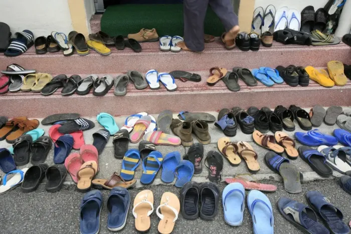 Framed Print : Shoes outside mosque during Friday prayers, Masjid Kampung Mosque, Kuala Lumpur Framed Print : Shoes outside mosque during Friday prayers, Masjid Kampung Mosque, Kuala Lumpur