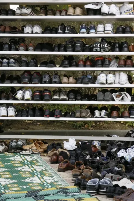 Framed Print : Shoes outside a mosque, Lyon, Rhone Alpes, France, Europe Framed Print : Shoes outside a mosque, Lyon, Rhone Alpes, France, Europe