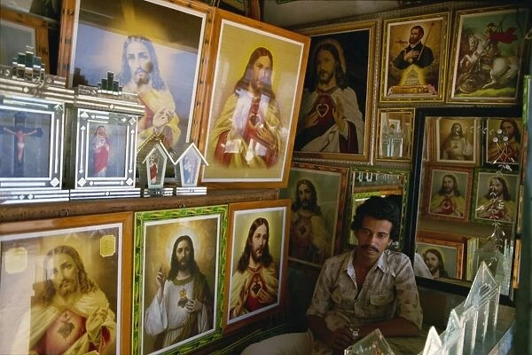 Shop selling Christian posters of Jesus to hang in South Indian Christian homes
