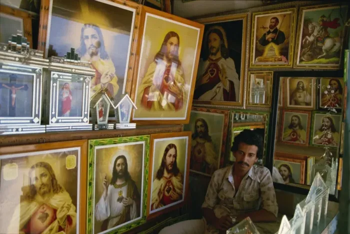 Framed Print : Shop selling Christian posters of Jesus to hang in South Indian Christian homes Framed Print : Shop selling Christian posters of Jesus to hang in South Indian Christian homes