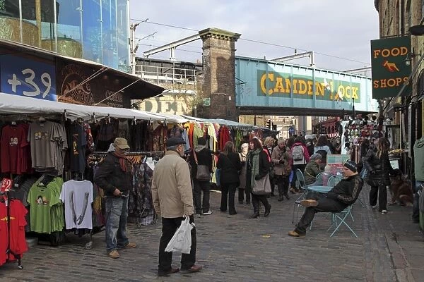 Shoppers visit the market at Camden Lock in London, England, United Kingdom, Europe