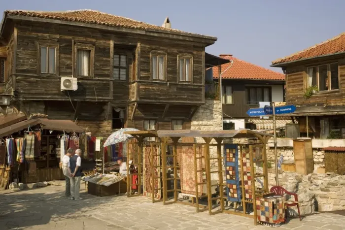 Framed Print : Shops, Nessebar, Bulgaria, Europe