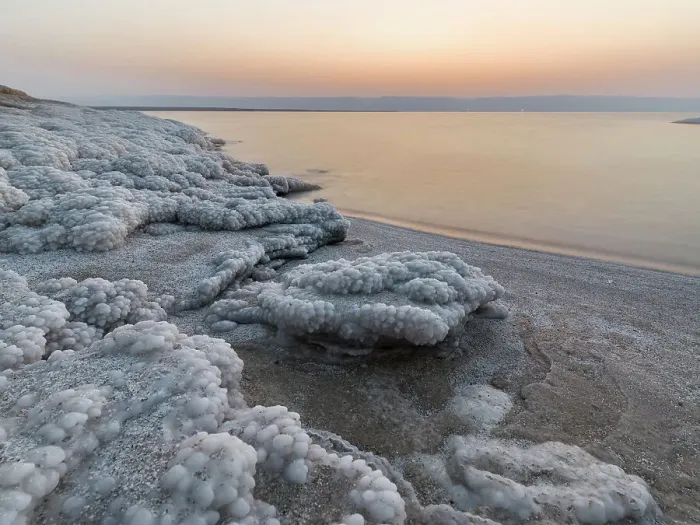 Framed Print : Shore with salt crystalized formation at dusk, The Dead Sea, Jordan, Middle East Framed Print : Shore with salt crystalized formation at dusk, The Dead Sea, Jordan, Middle East