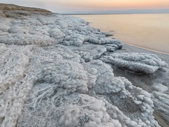 Framed Print : Shore with salt crystalized formation at dusk, The Dead Sea, Jordan, Middle East Framed Print : Shore with salt crystalized formation at dusk, The Dead Sea, Jordan, Middle East
