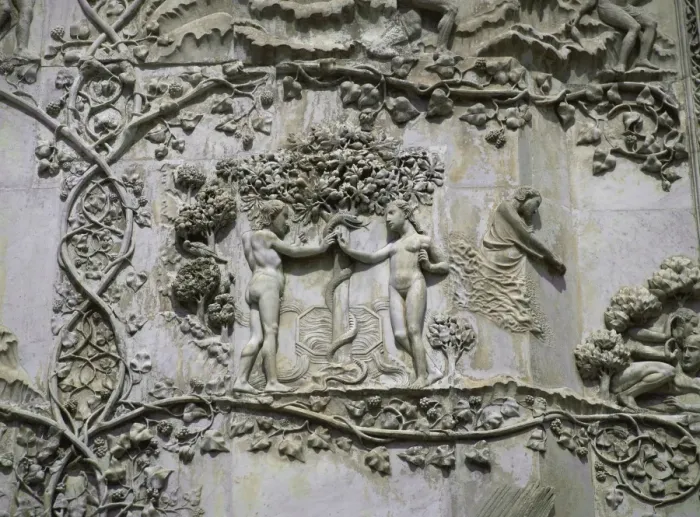 Framed Print : Detail showing Garden of Eden on 14th century marble relief by Lorenzo Maitani Framed Print : Detail showing Garden of Eden on 14th century marble relief by Lorenzo Maitani