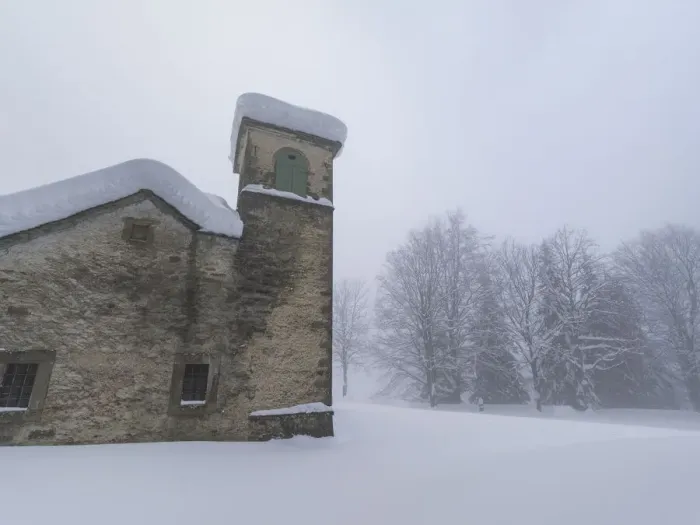 Framed Print : Shrine of Madonna dell Acero covered by snow, Parco Regionale del Corno alle Scale Framed Print : Shrine of Madonna dell Acero covered by snow, Parco Regionale del Corno alle Scale