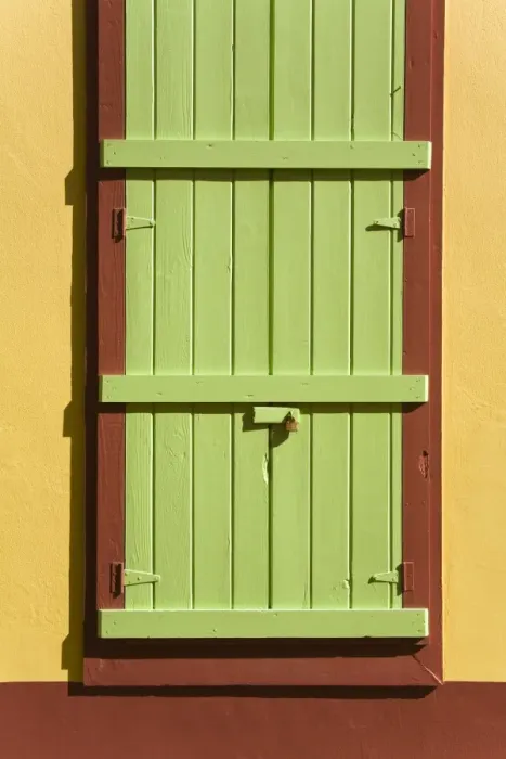 Framed Print : Shutter on Front Street, Philipsburg, St Framed Print : Shutter on Front Street, Philipsburg, St