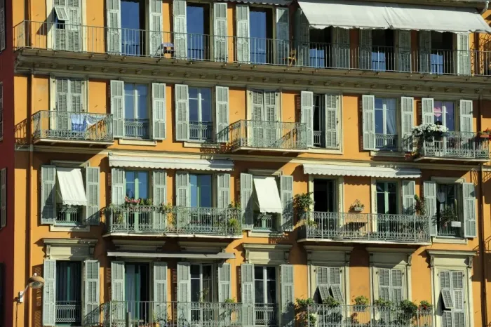 Framed Print : Shuttered facade of buildings, Port Lympia in the Quartier du Port, Nice Framed Print : Shuttered facade of buildings, Port Lympia in the Quartier du Port, Nice