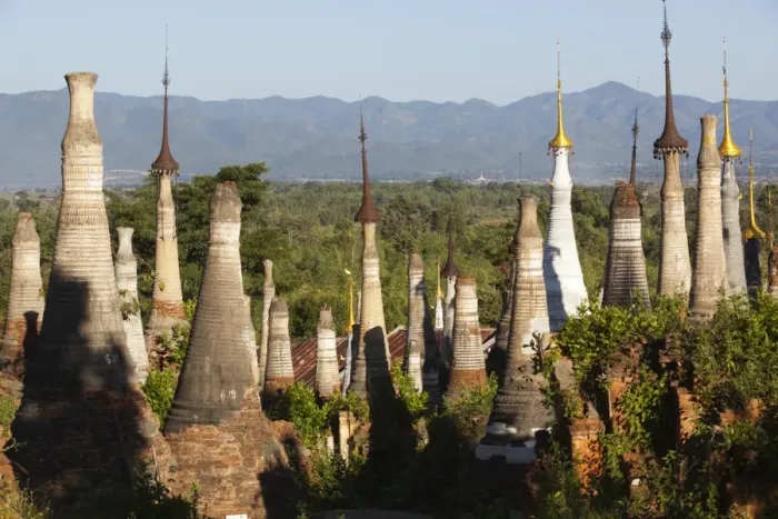 Framed Print : Shwe Inn Thein Pagoda, Inle Lake, Shan State, Myanmar (Burma), Asia Framed Print : Shwe Inn Thein Pagoda, Inle Lake, Shan State, Myanmar (Burma), Asia
