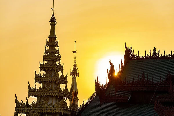 Shwedagon pagoda at sunset, Yangon (Rangoon), Myanmar (Burma), Asia