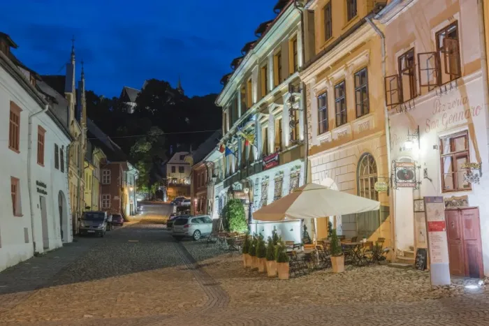 Framed Print : Sighisoara at night in the historic centre of the 12th century Saxon town, Sighisoara Framed Print : Sighisoara at night in the historic centre of the 12th century Saxon town, Sighisoara