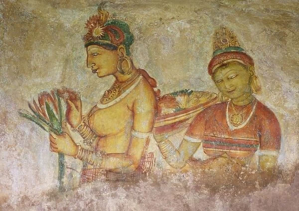 Sigiriya Damsels or Cloud Maidens, 5th century AD, frescoes, Sigiriya Lion Rock Fortress, Sigiriya, Sri Lanka, Asia