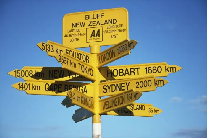 Framed Print : Signposts to cities around the world at most southerly point in the country Framed Print : Signposts to cities around the world at most southerly point in the country