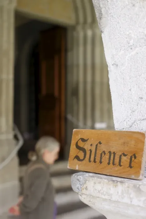 Framed Print : Silence sign in monastery, Le Reposoir, Haute-Savoie, France, Europe