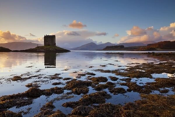 Silhouette of Castle Stalker, a Tower House or Keep, used often as a film set