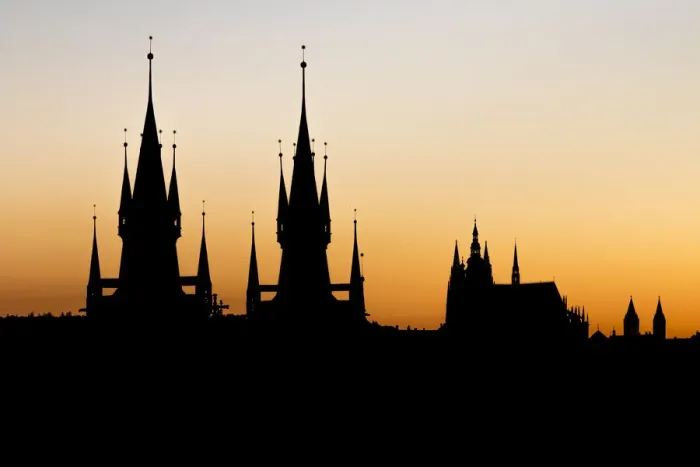 Framed Print : Silhouettes of Our Lady before Tyn Church and St Framed Print : Silhouettes of Our Lady before Tyn Church and St