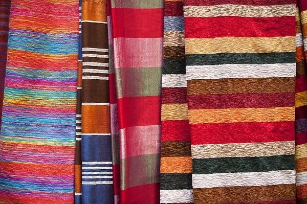 Silk fabrics, Medina, Fez, Morocco, North Africa, Africa