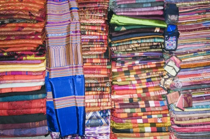 Framed Print : Silks in night market, Luang Prabang, Laos, Indochina, Southeast Asia, Asia Framed Print : Silks in night market, Luang Prabang, Laos, Indochina, Southeast Asia, Asia