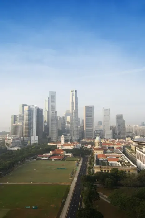 Framed Print : Singapore city skyline at dawn with the Padang Framed Print : Singapore city skyline at dawn with the Padang