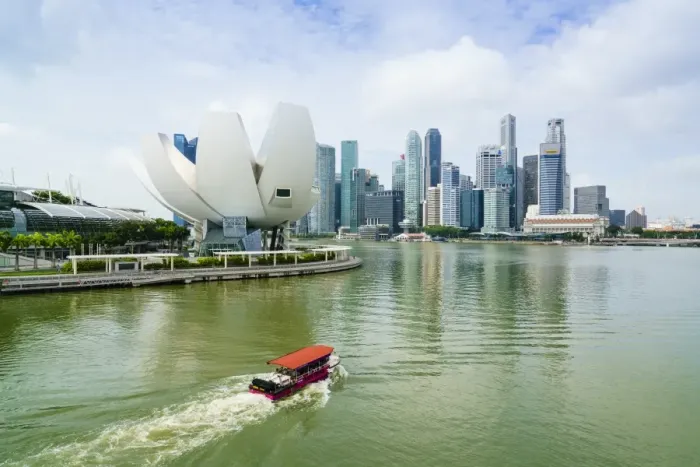 Framed Print : Singapore skyline, financial district skyscrapers with the lotus flower shaped ArtScience Framed Print : Singapore skyline, financial district skyscrapers with the lotus flower shaped ArtScience