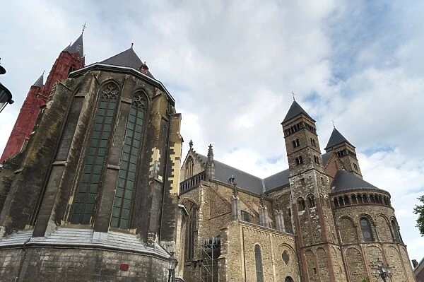 Sint Janskerk (St. Johns Church) and Sint Servsbasiliek (St. Servatius Basilica) seen from Vrijthof Square, Mstricht, Limburg, The