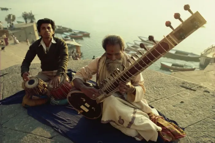 Framed Print : Sitar and tabla player beside the Ganga River, Varanasi, Uttar Pradesh state, India, Asia Framed Print : Sitar and tabla player beside the Ganga River, Varanasi, Uttar Pradesh state, India, Asia