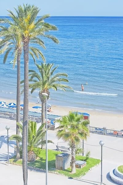 Sitges beach and promenade, Sitges, Costa Dorada, Catalonia, Spain, Europe