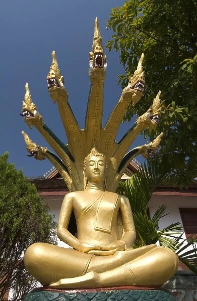 Sitting Buddha with naga heads, Wat Mai Complex, Luang Prabang, Laos, Indochina, Southeast Asia, Asia