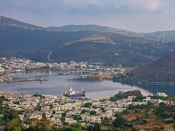 Skala Port, elevated view, Patmos Island, Dodecanese, Greek Islands, Greece, Europe