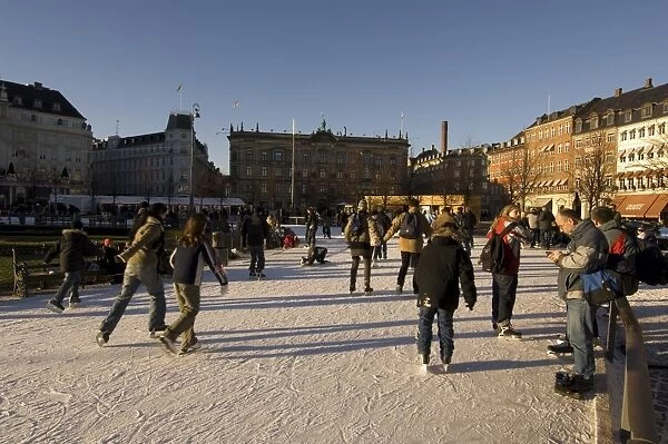 Skating rink, Kongens Nytorv at Christmas, Copenhagen, Denmark, Scandinavia, Europe