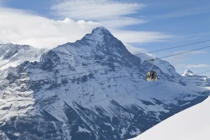 Framed Print : Ski gondola lift in front of the North face of the Eiger mountain, Grindelwald Framed Print : Ski gondola lift in front of the North face of the Eiger mountain, Grindelwald