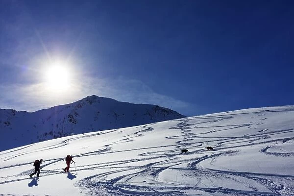 Ski touring near Martigny at Col de la Forclaz, Valais, Swiss Alps, Switzerland, Europe