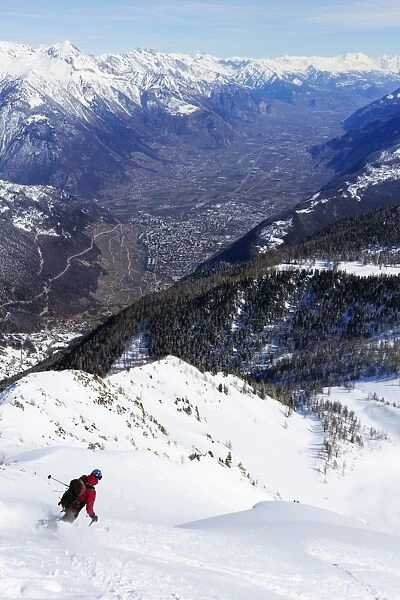 Ski touring near Martigny at Col de la Forclaz, Valais, Swiss Alps, Switzerland, Europe