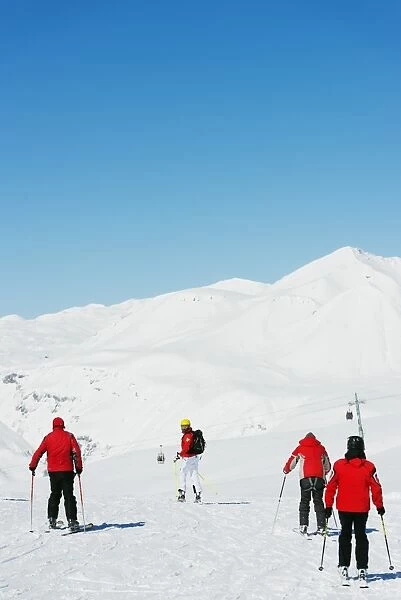 Skiers at Gudauri ski resort, Georgia, Caucasus region, Central Asia, Asia