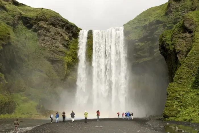 Framed Print : Skogarfoss, the powerful curtain waterfall drops 60 m over a cliff of basalt lavas Framed Print : Skogarfoss, the powerful curtain waterfall drops 60 m over a cliff of basalt lavas