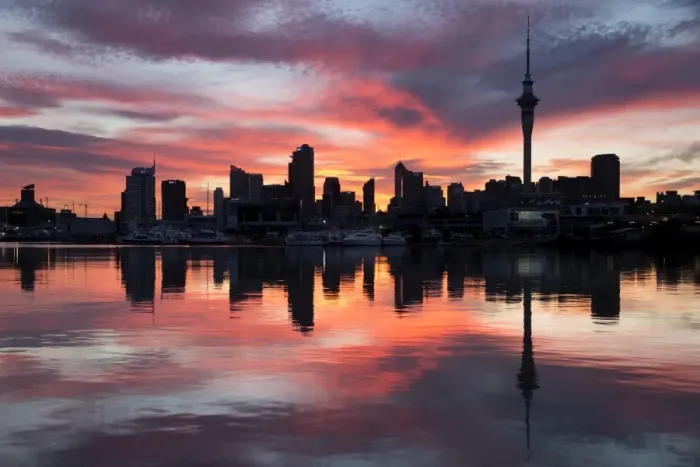 Framed Print : Sky Tower and city at dawn from Westhaven Marina, Auckland, North Island, New Zealand, Pacific Framed Print : Sky Tower and city at dawn from Westhaven Marina, Auckland, North Island, New Zealand, Pacific
