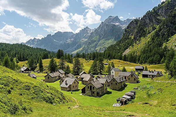 Skyline of the alpine village of Crampiolo, Piedmont, Northern Italy, Europe