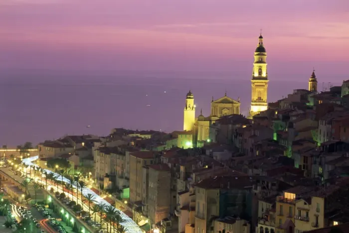 Framed Print : Skyline at dusk, Menton, Alpes Maritimes, Provence, Cote d Azur, French Riviera Framed Print : Skyline at dusk, Menton, Alpes Maritimes, Provence, Cote d Azur, French Riviera