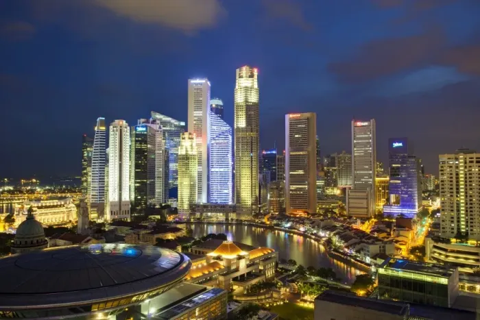 Framed Print : Skyline and Financial district at dusk, Singapore, Southeast Asia, Asia Framed Print : Skyline and Financial district at dusk, Singapore, Southeast Asia, Asia