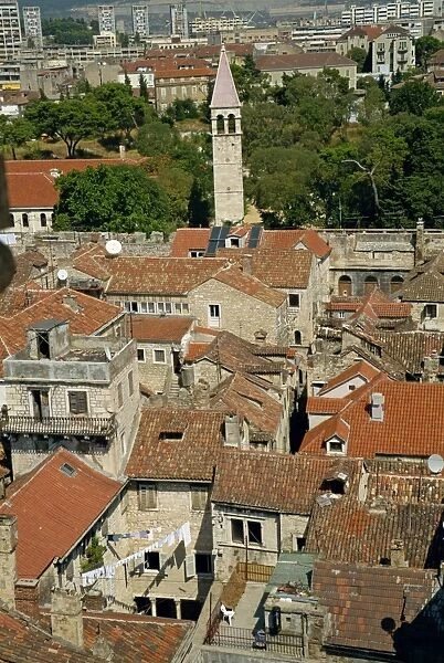 Skyline of houses with tile roofs and Diocletians palace in old town