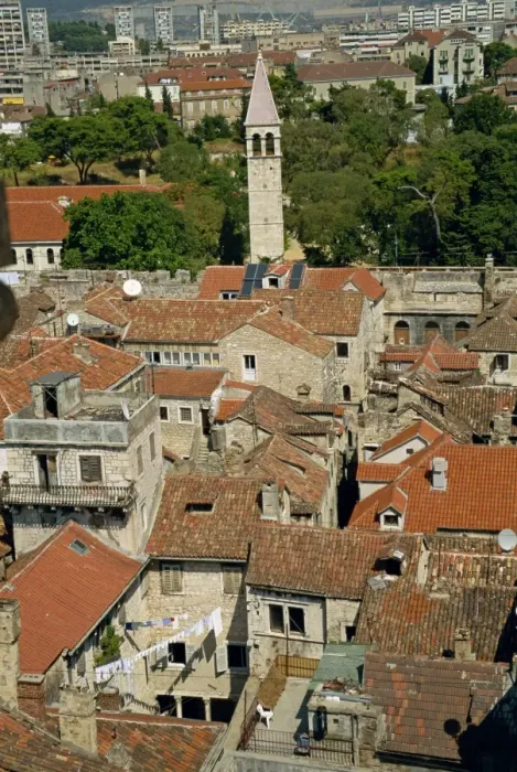 Framed Print : Skyline of houses with tile roofs and Diocletians palace in old town Framed Print : Skyline of houses with tile roofs and Diocletians palace in old town