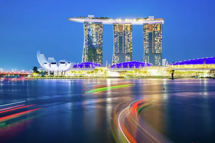 Framed Print : Skyline of Singapore Marina Bay at night with Marina Bay Sands, Art Science museum and tourist boats, Singapore Framed Print : Skyline of Singapore Marina Bay at night with Marina Bay Sands, Art Science museum and tourist boats, Singapore
