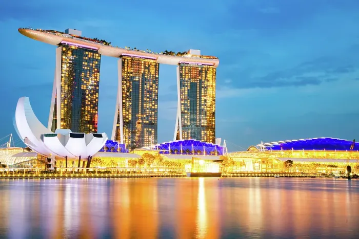 Framed Print : Skyline of Singapore Marina Bay at night with Marina Bay Sands, Art Science museum and tourist boats, Singapore Framed Print : Skyline of Singapore Marina Bay at night with Marina Bay Sands, Art Science museum and tourist boats, Singapore
