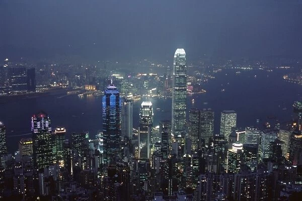 Skyline and Victoria Harbour at night, Hong Kong, China, Asia