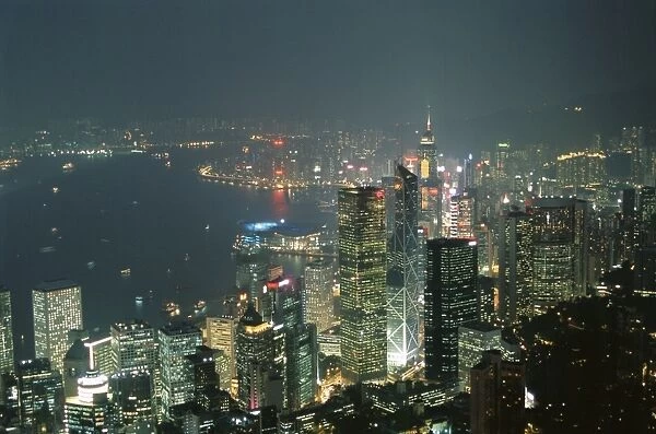 Skyline and Victoria Harbour at night from the Peak, Hong Kong Island, Hong Kong