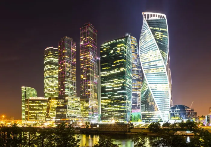 Framed Print : Skyscrapers in business center of Presnensky District, beside the Moscow River at night Framed Print : Skyscrapers in business center of Presnensky District, beside the Moscow River at night